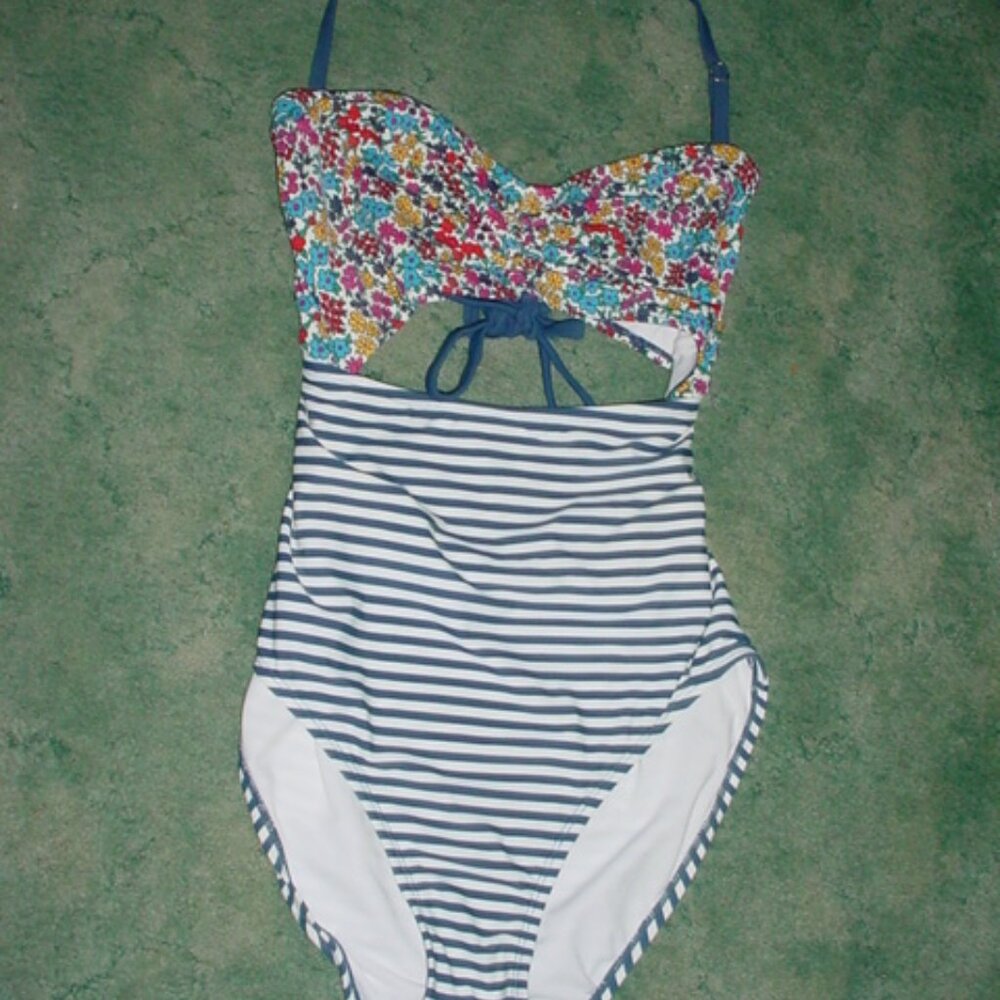 TIME & TRU New Floral Tie Back One Piece Swimsuit L